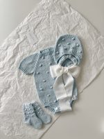 Cotton Knit Baby Romper, Bonnet and Socks Set, Photo Prop - Image 3