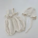 Baby Alpaca Romper and Bonnet Set – Cream Knit Outfit