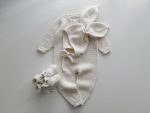 Merino Wool Knit Baby Bunny Outfit – Cream Romper, Bonnet & Booties