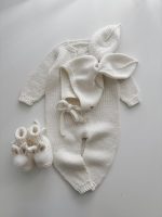Merino Wool Knit Baby Bunny Outfit – Cream Romper, Bonnet & Booties - Image 5