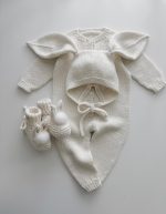 Merino Wool Knit Baby Bunny Outfit – Cream Romper, Bonnet & Booties - Image 8