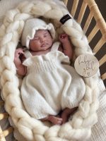 Baby Girl Alpaca Romper and Bonnet Set - Cream Sleeveless Outfit - Image 3