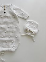 Merino Baby Romper and Bonnet Set – White Knit Photo Prop - Image 2