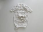Merino Baby Romper and Bonnet Set – White Knit Photo Prop - Image 3