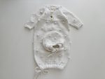 Merino Baby Romper and Bonnet Set – White Knit Photo Prop - Image 4