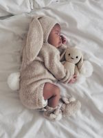 Alpaca Beige Knit Bunny Outfit – Bonnet, Romper & Booties - Image 6