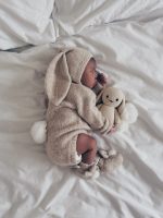 Alpaca Beige Knit Bunny Outfit – Bonnet, Romper & Booties