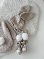 Alpaca Beige Knit Bunny Outfit – Bonnet, Romper & Booties - Image 7