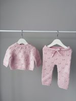Hand Knit Merino Wool Baby Set – Pink Sweater, Pants & Elephant Toy - Image 6