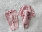 Hand Knit Merino Wool Baby Set – Pink Sweater, Pants & Elephant Toy - Image 8