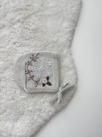 Embroidered Baby Bonnet – Hand Knit Merino Wool, Beige, 0-3 Months - Image 7
