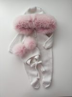 Merino Baby Romper with Genuine Fur Trim Hood & Bonnet - Image 2