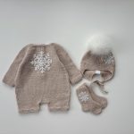 Knitted Merino Baby Romper, Bonnet, and Socks Set, Snowflake Outfit