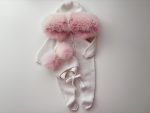Merino Baby Romper with Genuine Fur Trim Hood & Bonnet