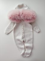Merino Baby Romper with Genuine Fur Trim Hood & Bonnet - Image 5