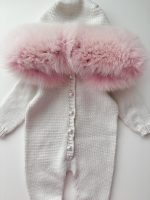 Merino Baby Romper with Genuine Fur Trim Hood & Bonnet - Image 4