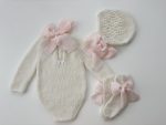 Knit Baby Alpaca Romper, Bonnet & Socks – Cream Newborn Set - Image 4