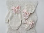 Knit Baby Alpaca Romper, Bonnet & Socks – Cream Newborn Set