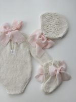 Knit Baby Alpaca Romper, Bonnet & Socks – Cream Newborn Set - Image 7