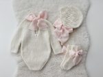 Knit Baby Alpaca Romper, Bonnet & Socks – Cream Newborn Set - Image 9
