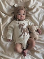 Merino Wool Deer Romper Set – Knit Baby Outfit, Bonnet & Socks - Image 9