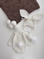 Angora Baby Bunny Romper and Bonnet – Cream Knit Outfit - Image 5
