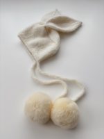 Alpaca Blend Baby Bunny Bonnet – Cream Knit Hat with Fur Pom Poms (3-6 Months) - Image 2
