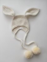 Alpaca Blend Baby Bunny Bonnet – Cream Knit Hat with Fur Pom Poms (3-6 Months) - Image 7