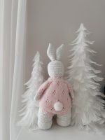 Crochet Bunny Toy - Merino Wool Cuddle Toy, Pink Outfit - Image 7