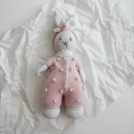 Crochet Bunny Toy – Merino Wool, Pink Angora Romper
