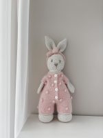 Crochet Bunny Toy – Merino Wool, Pink Angora Romper - Image 2