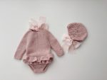 Baby Alpaca Knit Romper and Bonnet Set – Dusty Pink, Photo Prop - Image 5
