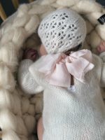 Knit Baby Romper Set – Alpaca Bonnet and Socks, Cream Photo Prop - Image 4