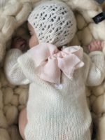 Knit Baby Romper Set – Alpaca Bonnet and Socks, Cream Photo Prop - Image 2