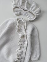 Merino Baby Romper and Bonnet Set - Ruffle Details, 3-6 Months - Image 4