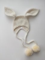 Alpaca Blend Baby Bunny Bonnet – Cream Knit Hat with Fur Pom Poms (3-6 Months) - Image 8