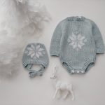 Hand Knit Merino Baby Romper and Bonnet Set – Snowflake Photo Prop