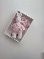 Crochet Bunny Toy - Merino Wool Cuddle Toy, Pink Outfit