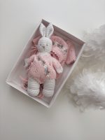 Crochet Bunny Toy - Merino Wool Cuddle Toy, Pink Outfit - Image 6