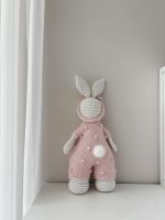 Crochet Bunny Toy – Merino Wool, Pink Angora Romper - Image 6