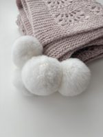 Hand Knitted Alpaca Baby Blanket - Pink Marble with Fur Pom Poms - Image 8