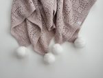 Hand Knitted Alpaca Baby Blanket - Pink Marble with Fur Pom Poms - Image 7