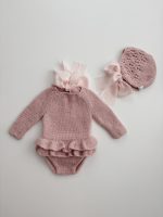 Baby Alpaca Knit Romper and Bonnet Set – Dusty Pink, Photo Prop - Image 4