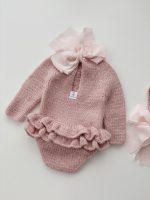 Baby Alpaca Knit Romper and Bonnet Set – Dusty Pink, Photo Prop - Image 2