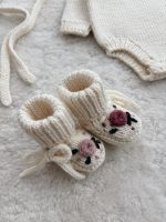 Merino Knit Baby Romper Set, Floral Bonnet & Booties - Image 5