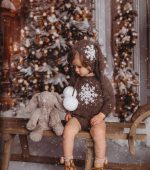 3-6 months Baby Romper and Bunny Bonnet – Brown Christmas Outfit Alpaca