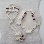 Merino Knit Baby Romper Set, Floral Bonnet & Booties
