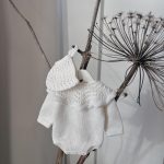 Hand Knitted Merino Baby Romper and Bonnet Set – White Photo Prop