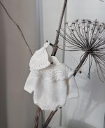 Hand Knitted Merino Baby Romper and Bonnet Set – White Photo Prop