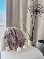 Hand Knitted Alpaca Baby Blanket - Pink Marble with Fur Pom Poms - Image 4